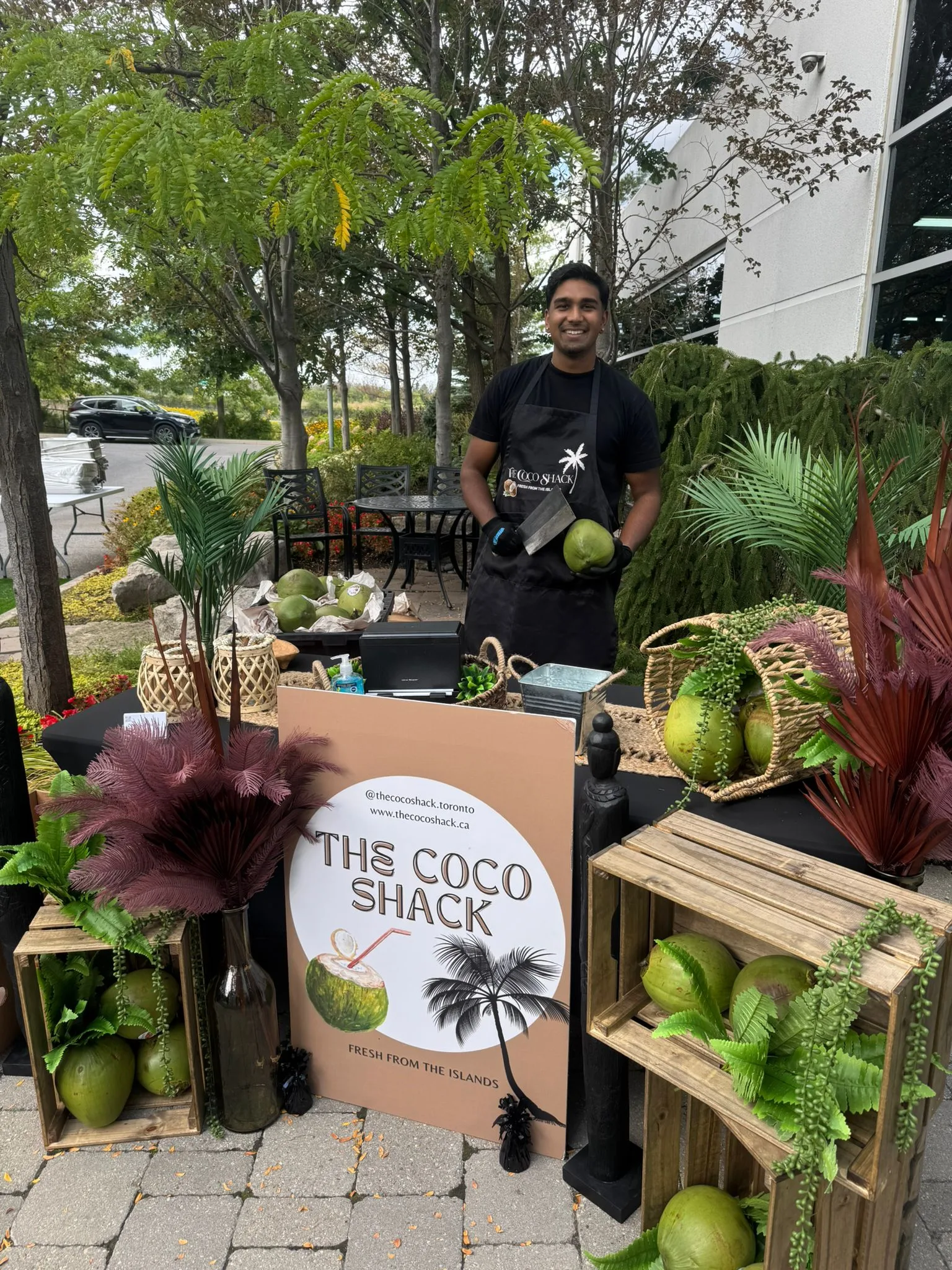Andrew at the Coco Shack station outside a corporate office
